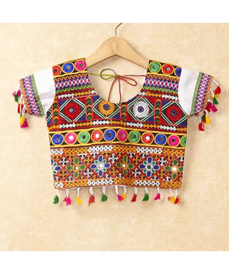 Banjara India Kutchi Emboidered White Girls Chaniya Choli with Dupatta (CC-WAVE) - WHITE