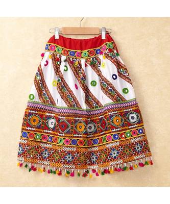 Banjara India Kutchi Emboidered White Girls Chaniya Choli with Dupatta (CC-WAVE) - WHITE 4