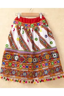 Banjara India Kutchi Emboidered White Girls Chaniya Choli with Dupatta (CC-WAVE) - WHITE