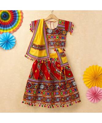 Banjara India Kutchi Emboidered Red Girls Chaniya Choli with Dupatta (CC-WAVE) - Red 1