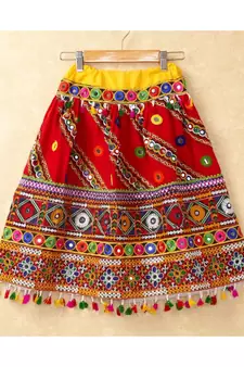 Banjara India Kutchi Emboidered Red Girls Chaniya Choli with Dupatta (CC-WAVE) - Red