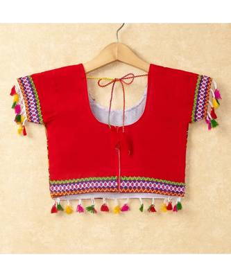 Banjara India Kutchi Emboidered Red Girls Chaniya Choli with Dupatta (CC-WAVE) - Red 4