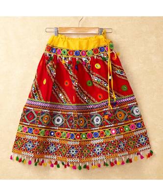 Banjara India Kutchi Emboidered Red Girls Chaniya Choli with Dupatta (CC-WAVE) - Red 5