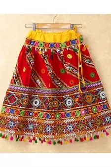 Banjara India Kutchi Emboidered Red Girls Chaniya Choli with Dupatta (CC-WAVE) - Red
