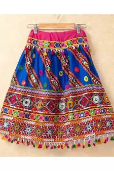 Banjara India Kutchi Emboidered Blue Girls Chaniya Choli with Dupatta (CC-WAVE) - Blue
