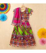Banjara India Kutchi Emboidered Green Girls Chaniya Choli with Dupatta (CC-WAVE) - Green