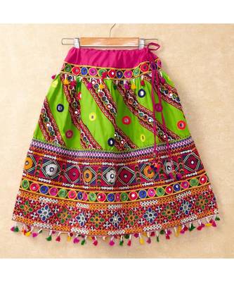 Banjara India Kutchi Emboidered Green Girls Chaniya Choli with Dupatta (CC-WAVE) - Green 3