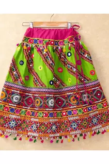 Banjara India Kutchi Emboidered Green Girls Chaniya Choli with Dupatta (CC-WAVE) - Green