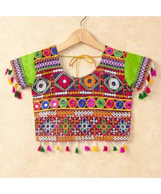 Banjara India Kutchi Emboidered Green Girls Chaniya Choli with Dupatta (CC-WAVE) - Green 4