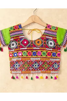 Banjara India Kutchi Emboidered Green Girls Chaniya Choli with Dupatta (CC-WAVE) - Green