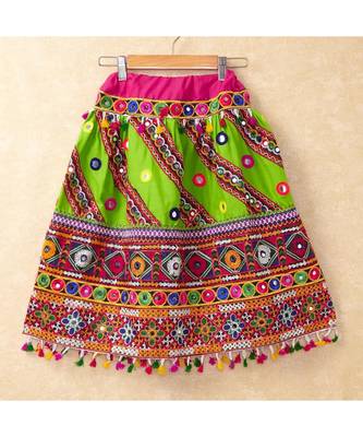 Banjara India Kutchi Emboidered Green Girls Chaniya Choli with Dupatta (CC-WAVE) - Green 5