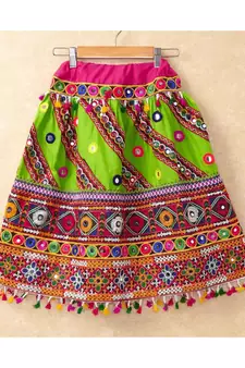 Banjara India Kutchi Emboidered Green Girls Chaniya Choli with Dupatta (CC-WAVE) - Green