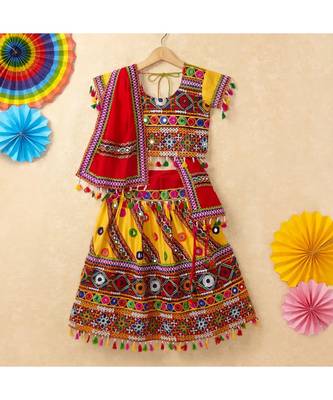 Banjara India Kutchi Emboidered Yellow Girls Chaniya Choli with Dupatta (CC-WAVE) - YELLOW 1