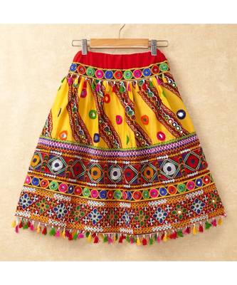 Banjara India Kutchi Emboidered Yellow Girls Chaniya Choli with Dupatta (CC-WAVE) - YELLOW 4