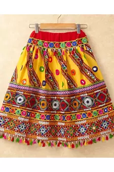 Banjara India Kutchi Emboidered Yellow Girls Chaniya Choli with Dupatta (CC-WAVE) - YELLOW