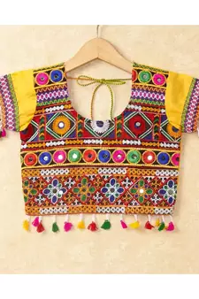 Banjara India Kutchi Emboidered Yellow Girls Chaniya Choli with Dupatta (CC-WAVE) - YELLOW