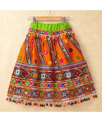 Banjara India Kutchi Emboidered Orange Girls Chaniya Choli with Dupatta (CC-WAVE) - ORANGE 2