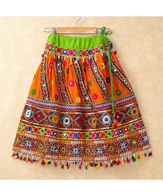Banjara India Kutchi Emboidered Orange Girls Chaniya Choli with Dupatta (CC-WAVE) - ORANGE 3