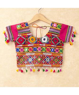 Banjara India Kutchi Emboidered Pink Girls Chaniya Choli with Dupatta (CC-WAVE) - Pink 2