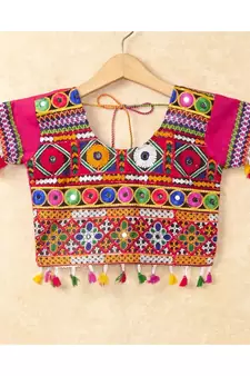 Banjara India Kutchi Emboidered Pink Girls Chaniya Choli with Dupatta (CC-WAVE) - Pink