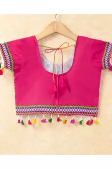 Banjara India Kutchi Emboidered Pink Girls Chaniya Choli with Dupatta (CC-WAVE) - Pink