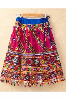 Banjara India Kutchi Emboidered Pink Girls Chaniya Choli with Dupatta (CC-WAVE) - Pink