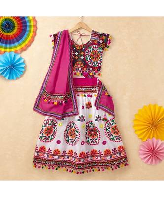 Banjara India Kutchi Emboidered White Girls Chaniya Choli with Dupatta (CC-RING) - WHITE 1