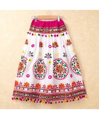 Banjara India Kutchi Emboidered White Girls Chaniya Choli with Dupatta (CC-RING) - WHITE 4