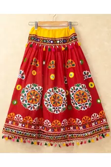 Banjara India Kutchi Emboidered Red Girls Chaniya Choli with Dupatta (CC-RING) - Red