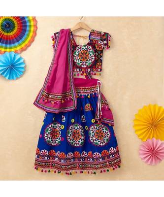 Banjara India Kutchi Emboidered Blue Girls Chaniya Choli with Dupatta (CC-RING) - Blue 1