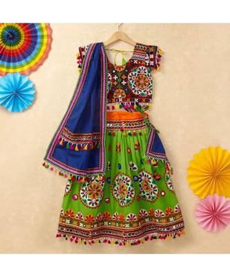 Banjara India Kutchi Emboidered Green Girls Chaniya Choli with Dupatta (CC-RING) - Green 1