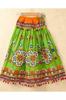 Banjara India Kutchi Emboidered Green Girls Chaniya Choli with Dupatta (CC-RING) - Green