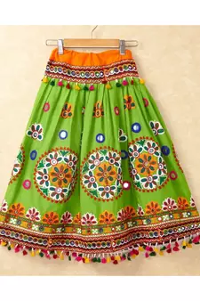 Banjara India Kutchi Emboidered Green Girls Chaniya Choli with Dupatta (CC-RING) - Green