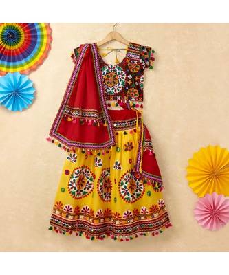 Banjara India Kutchi Emboidered Yellow Girls Chaniya Choli with Dupatta (CC-RING) - YELLOW 1