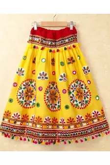 Banjara India Kutchi Emboidered Yellow Girls Chaniya Choli with Dupatta (CC-RING) - YELLOW