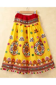 Banjara India Kutchi Emboidered Yellow Girls Chaniya Choli with Dupatta (CC-RING) - YELLOW
