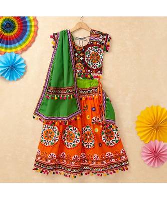 Banjara India Kutchi Emboidered Orange Girls Chaniya Choli with Dupatta (CC-RING) - ORANGE 1