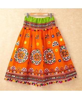 Banjara India Kutchi Emboidered Orange Girls Chaniya Choli with Dupatta (CC-RING) - ORANGE 3