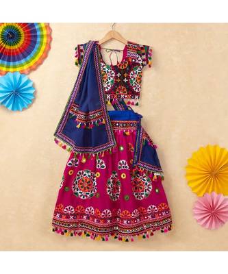 Banjara India Kutchi Emboidered Pink Girls Chaniya Choli with Dupatta (CC-RING) - Pink 1