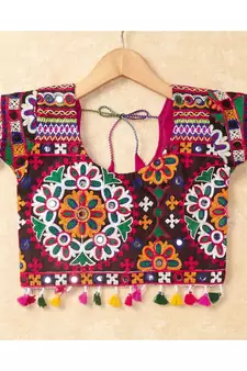 Banjara India Kutchi Emboidered Pink Girls Chaniya Choli with Dupatta (CC-RING) - Pink