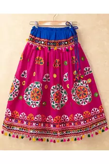 Banjara India Kutchi Emboidered Pink Girls Chaniya Choli with Dupatta (CC-RING) - Pink