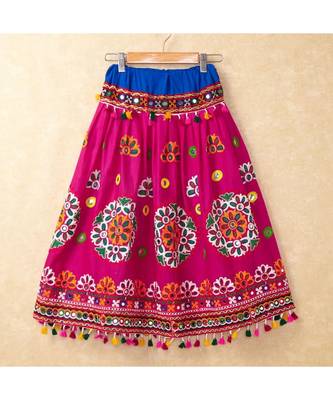 Banjara India Kutchi Emboidered Pink Girls Chaniya Choli with Dupatta (CC-RING) - Pink 6