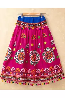 Banjara India Kutchi Emboidered Pink Girls Chaniya Choli with Dupatta (CC-RING) - Pink