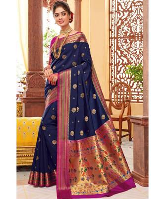Blue woven paithani silk saree with blouse 1