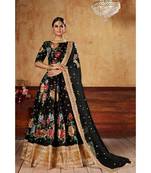 Black Art Silk Multicolor Floral Printed Semi Stitched Bridal Lehenga