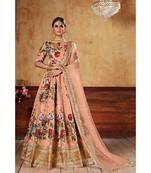 Peach plain art silk semi stitched lehenga