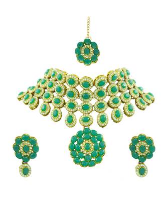 Green Kundan Choker Neckalce Jewellery set 1