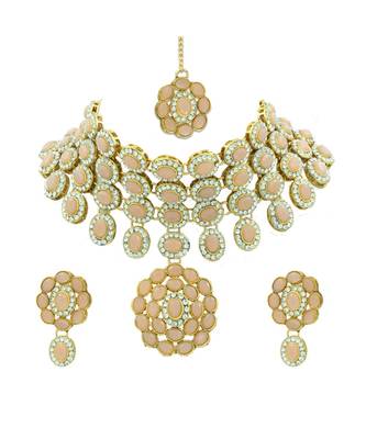 Peach Kundan Choker Neckalce Jewellery set 1