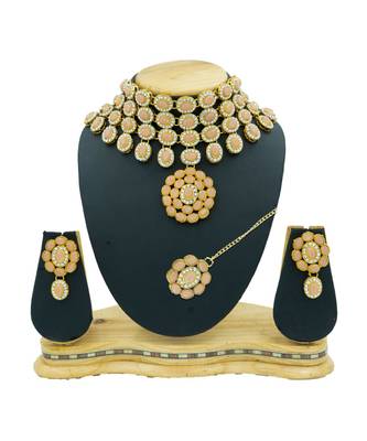 Peach Kundan Choker Neckalce Jewellery set 2
