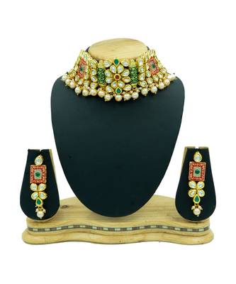 Multicolor Kundan Choker Neckalce Jewellery set 1